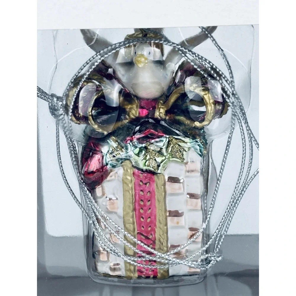 VTG Fitz and Floyd Classics Gregorian Gift Box Dove Glass Christmas Ornament NIB